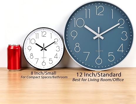 jomparis 30 cm Modern Quartz Silent Wall Clock Sweeping Seconds without Ticking Analogue Wall Clock Decor for Living Room Room Office (Cerulean)