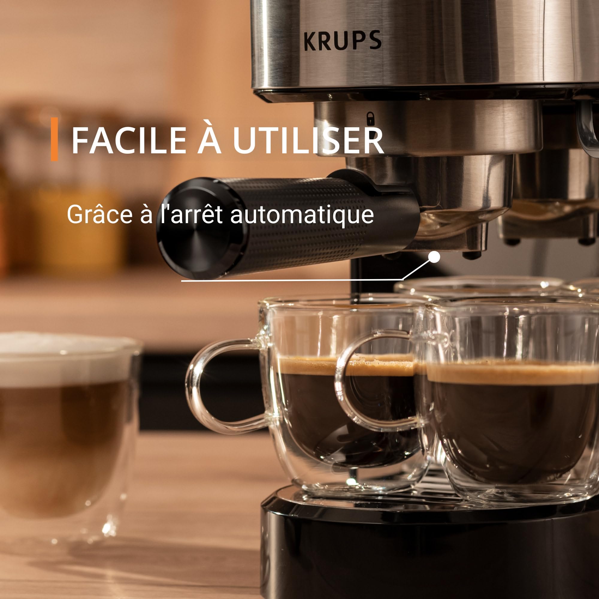 KRUPS Machine expresso manuelle, design compact, espresso et cappuccino, 15bars, buse vapeur, Virtuoso Essential, XP441810, Silver