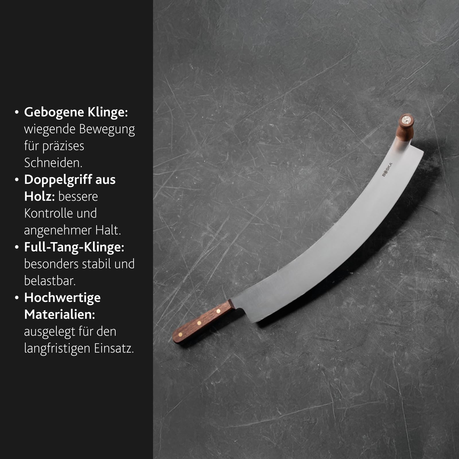 Boska Holländisches Käsemesser Professional XL – 430 mm Edelstahlklinge, Holzgriffe, Für große Käselaibe und Pizza, Gebogene Form für müheloses Schneiden