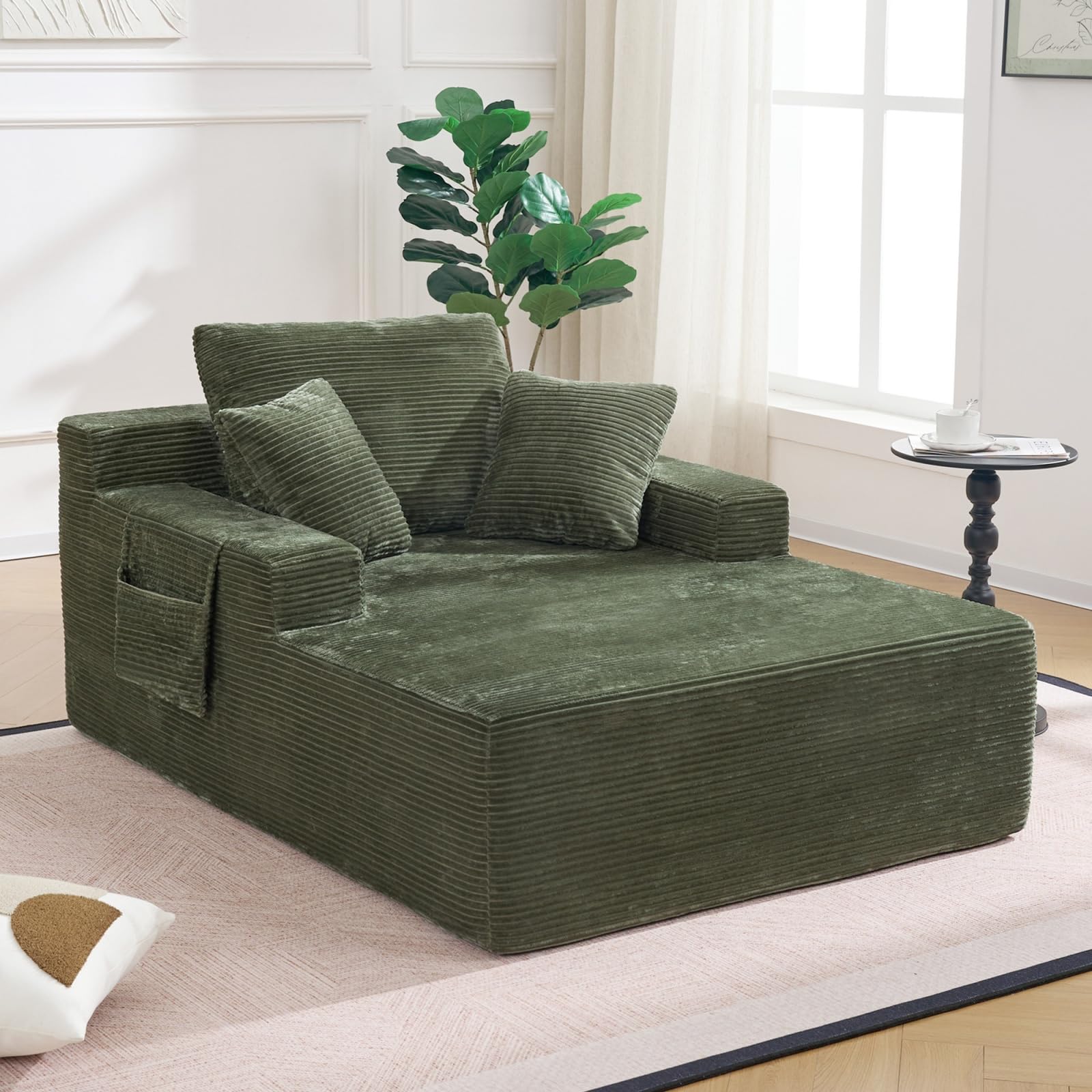Sofá cama de 110 x 150 cm Sweiko con bolsillos laterales y reposabrazos para apartamento