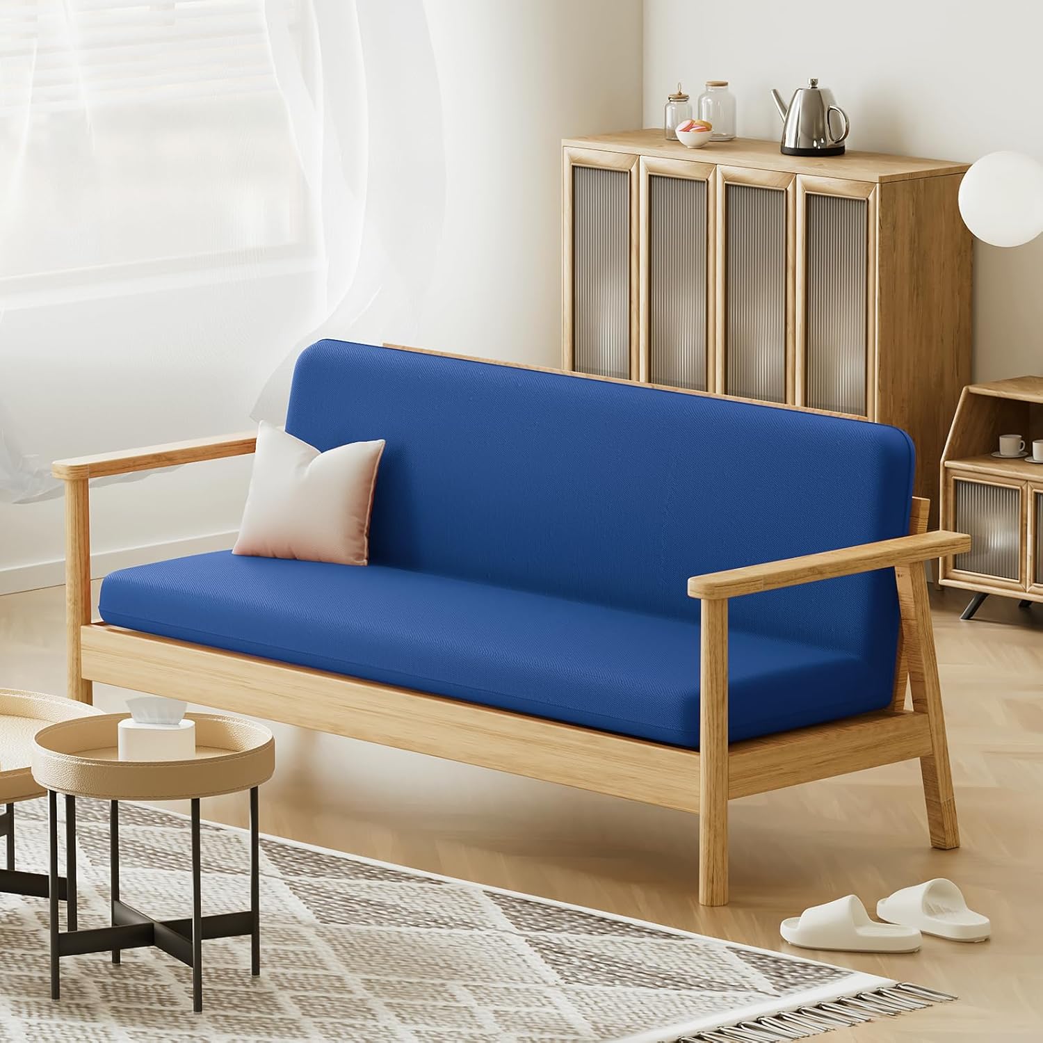 MoNiBloom Full Size Futon Cover, Armless Stretch Futon Slipcover Armless Sofa Cover Furniture Protector, Washable Zippered Rv Cushion Covers Futon Couch Cover for Adults Kids and Pets, Royal Blue