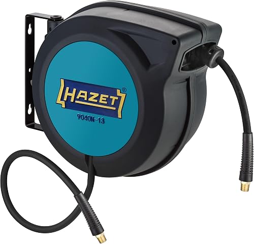 HAZET Hose Reel 9040N-13, Hose Length 15 m, Inner Diameter: 13 mm, Pressure: 20 Bar for Compressed Air and Water, Compressed Air Hose Reel with Stop at Any Point Function - 1