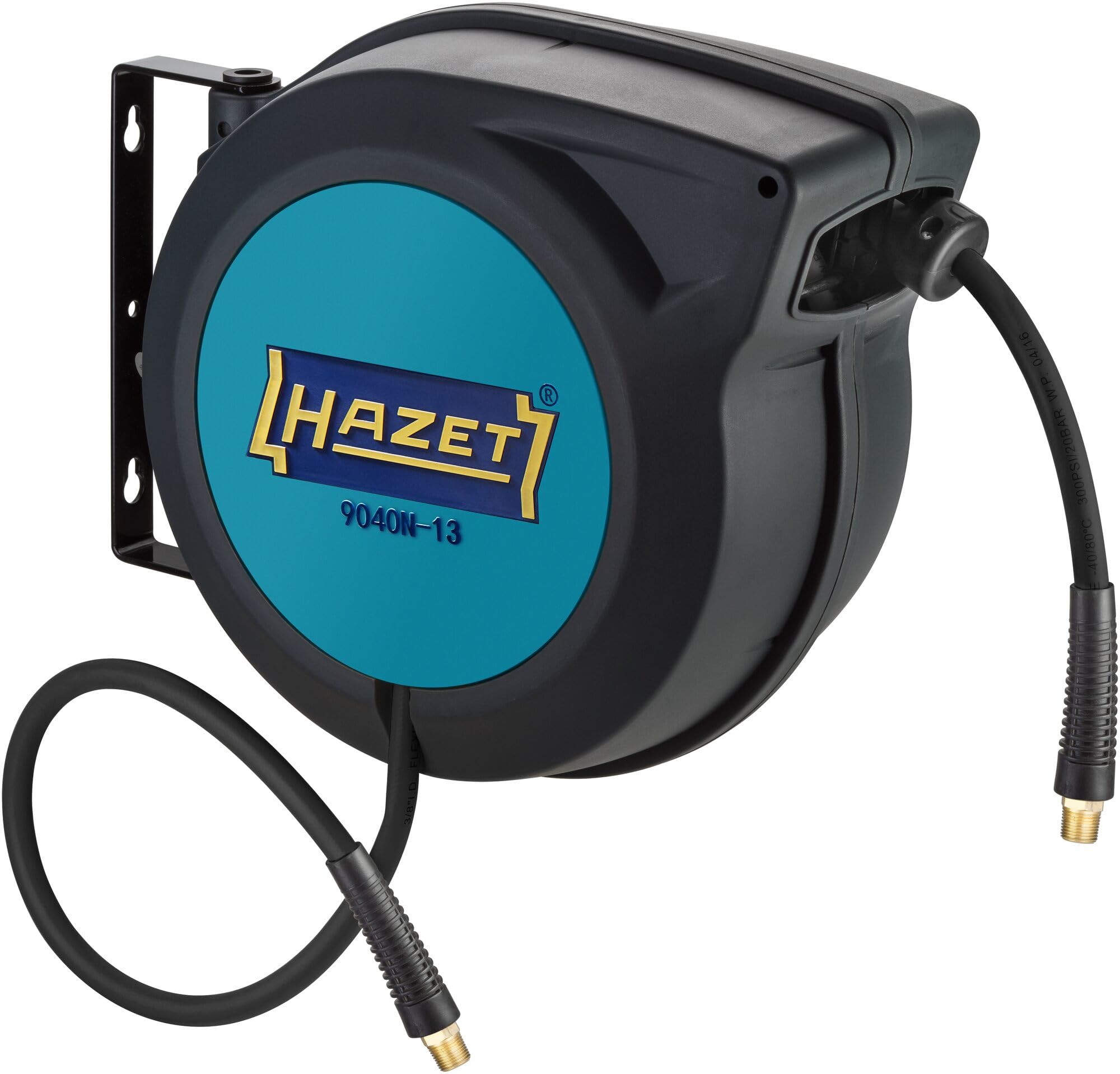 Avvolgitubo HAZET 9040N-13 | lunghezza tubo 15 m, diametro interno: 13 mm, pressione: 20 bar per aria compressa e acqua | avvolgitubo per aria compressa con funzione "stop in qualsiasi punto"