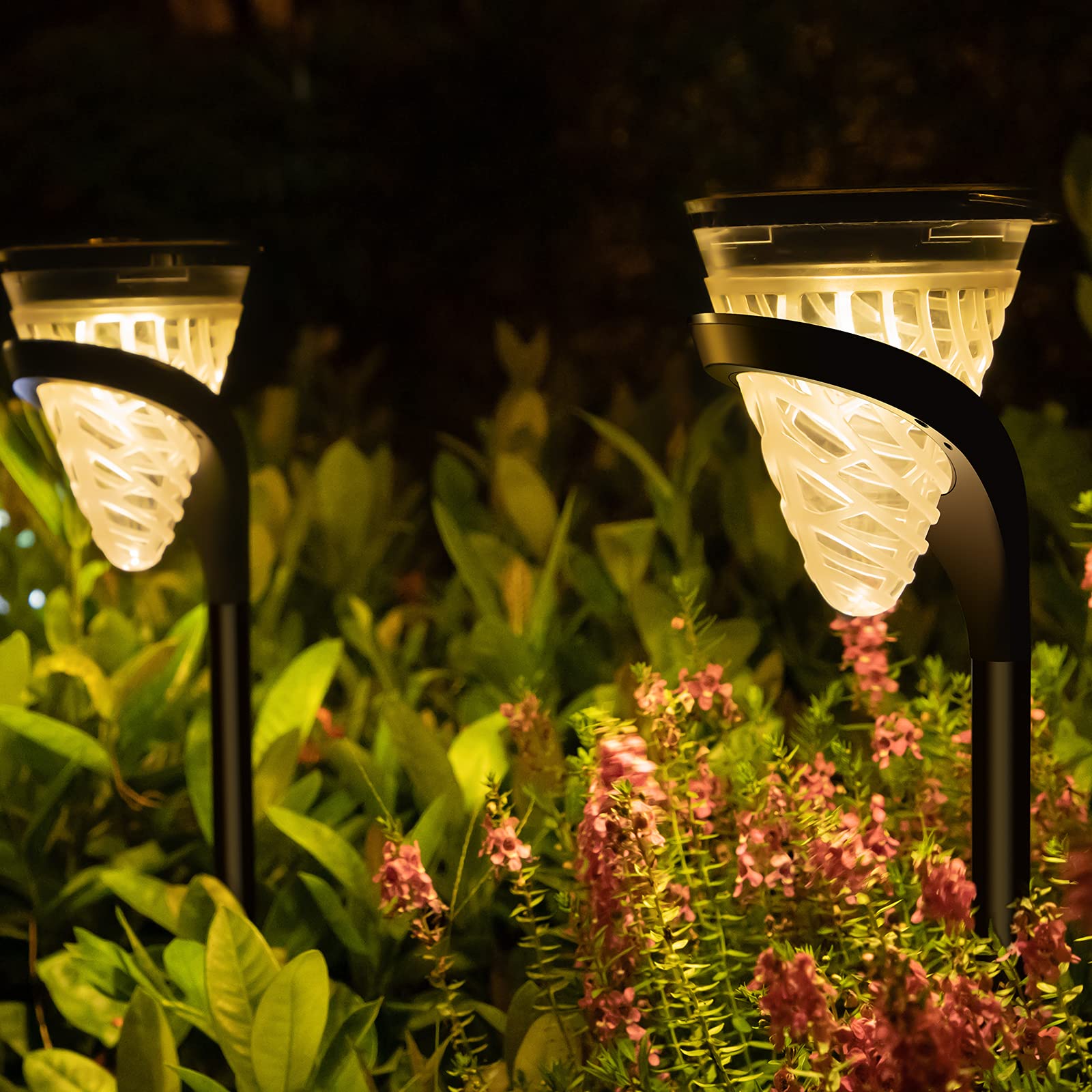 PANMO Solar Garden Lights Outdoor 2 Pack, Decorative Pathway Wall Hanging Solar Powered Lights 3-in-1 Waterproof Wireless LED Landscaping Cone Light for Walkway Lawn Yard Patio Porch Pool Warm White