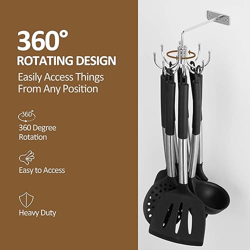 Miniatura 3 de ZEDODIER Soporte para utensilios de cocina, ganchos de cocina giratorios de 360 para colgar utensilios, estante de utensilios de metal resistente