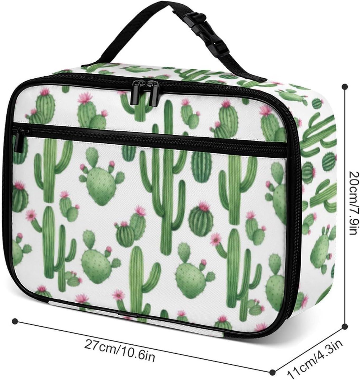 Watercolor Cactus Reusable Lunch Box Insulated Lunch Bag Cooler Bag Lunchbox Meal Food Container Tote Bag for Women Kids Girls School Camping Hiking Picnic Beach Travel