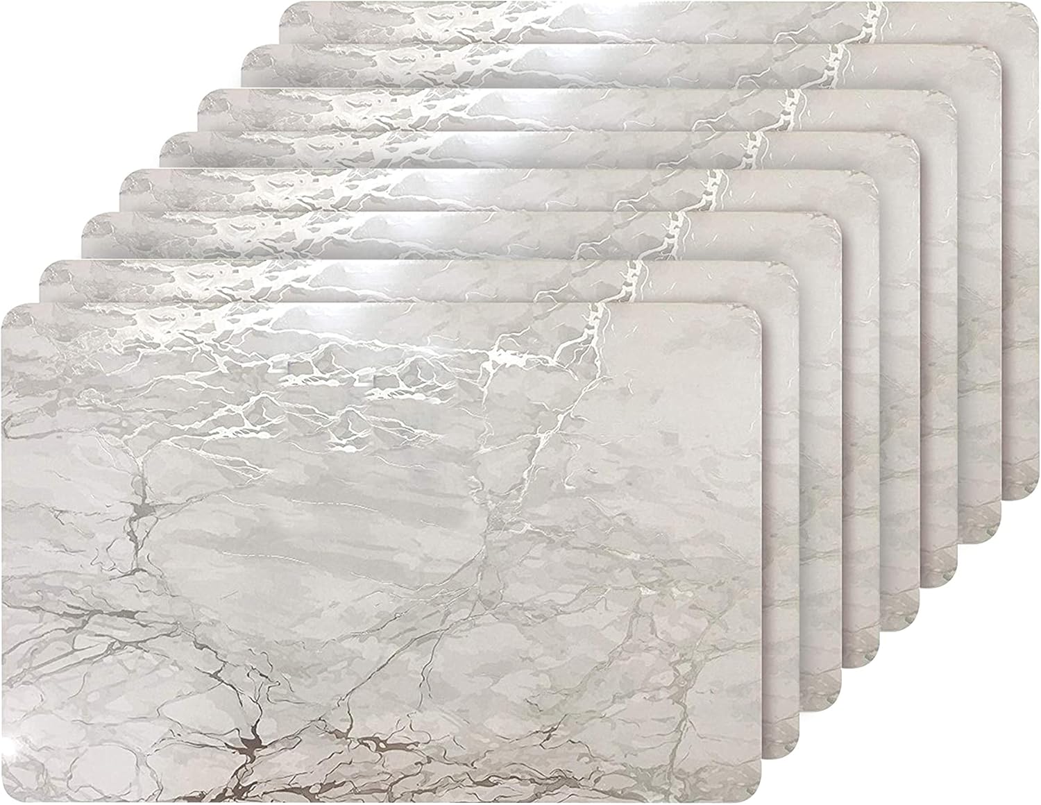 Dainty Home Silver Marble Rectangle Cork Placemats - Heat Resistant, Non-Slip, Easy Clean - 12"x18" Set of 8 - Perfect for Stylish, Modern Homes