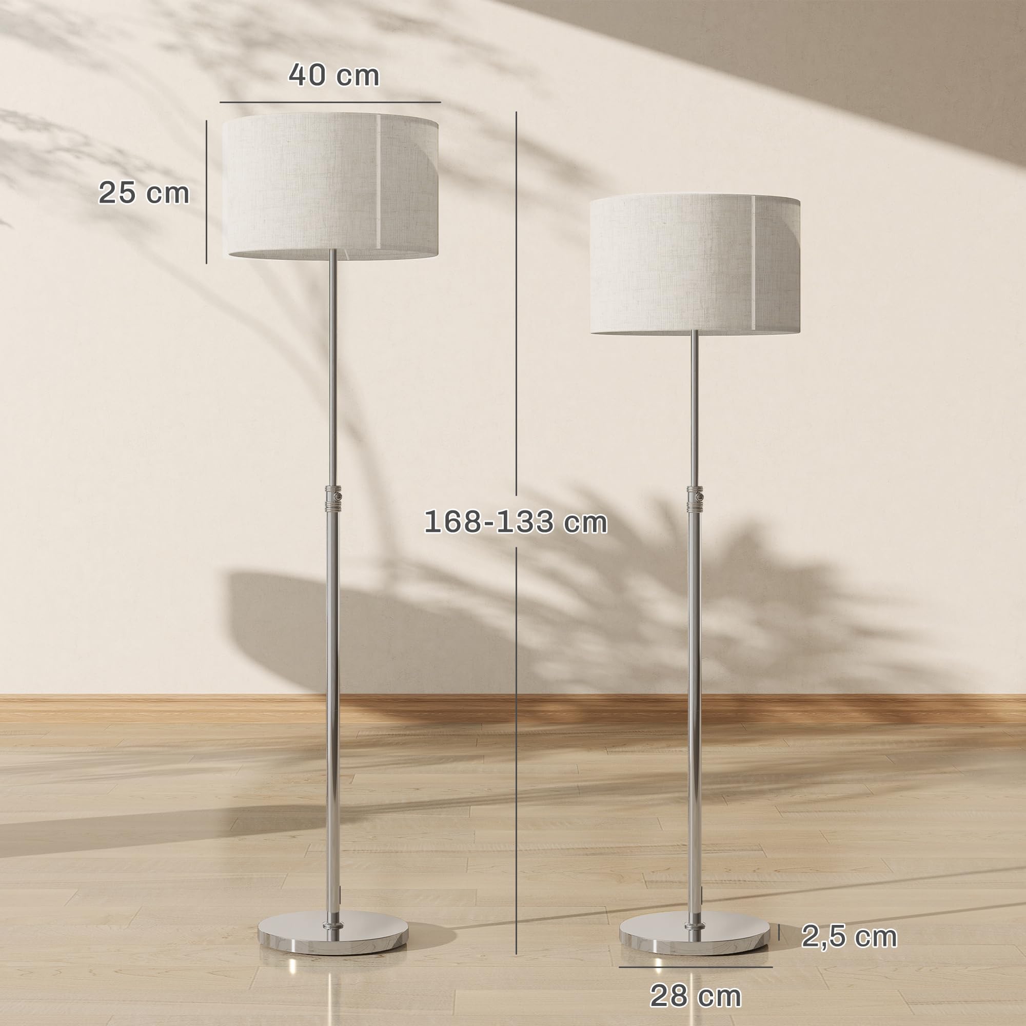 HOMCOM Stehlampe Dimmbar mit Leinenschirm E27 Höhenverstellbar Beige | Szenenmodis, Stehleuchte mit Timer, 3 Farbtemperaturen, Fußschalter, 2,4G Fernbedienung, Standleuchte für Schlafzimmer