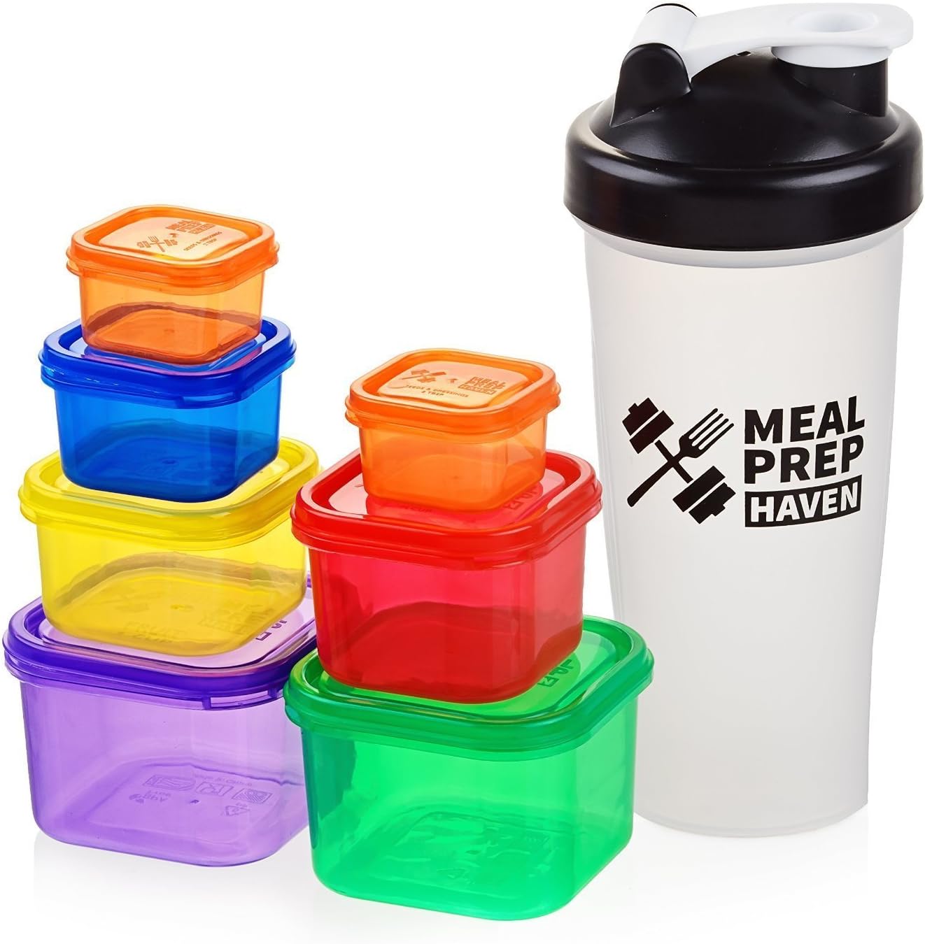 FBA_MP-PC7PCombo-CA 7 Piece Multi-Colored Portion Control Container Kit with Guide and Protein Shaker Bottle