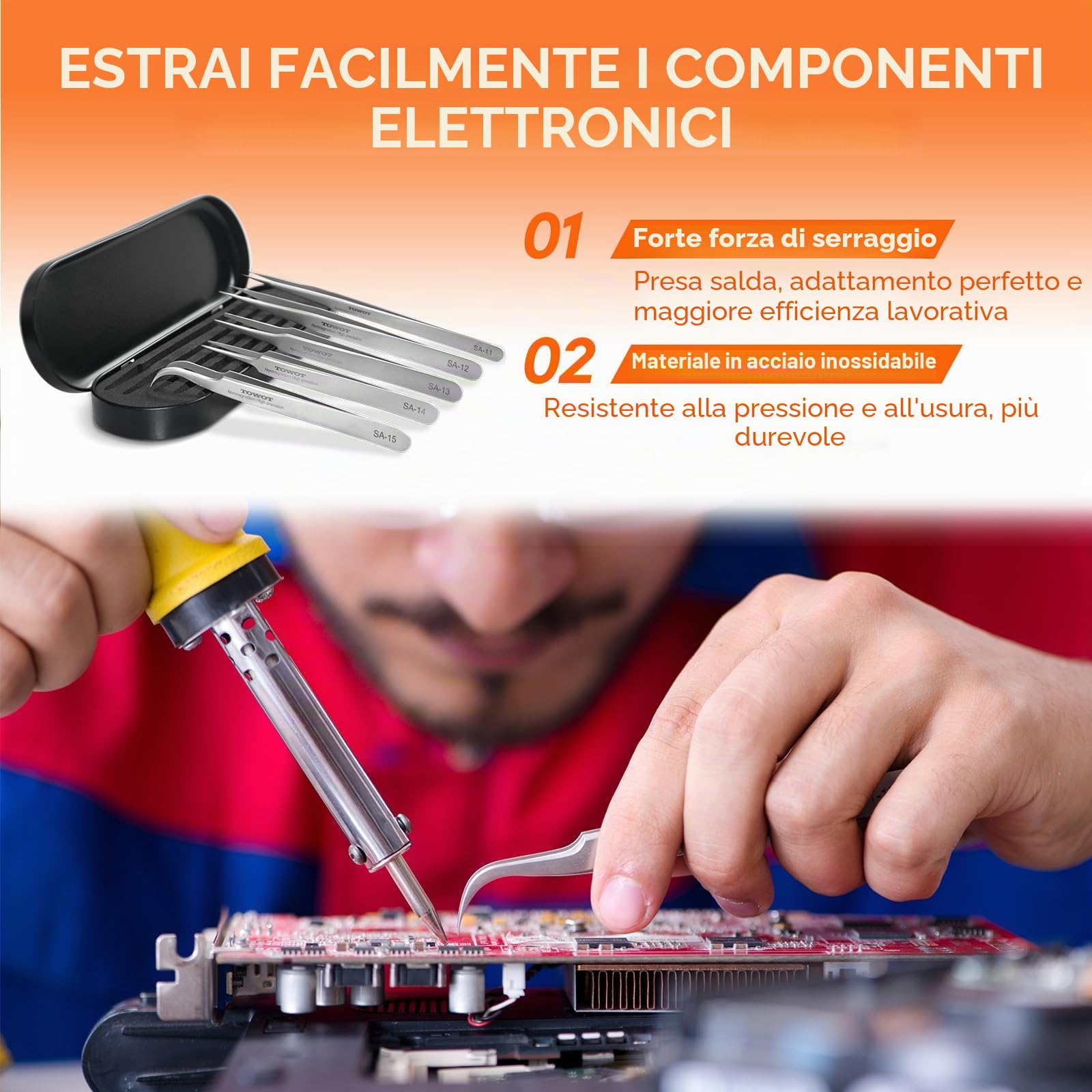 Pinzette di precisione in acciaio inox TOWOT