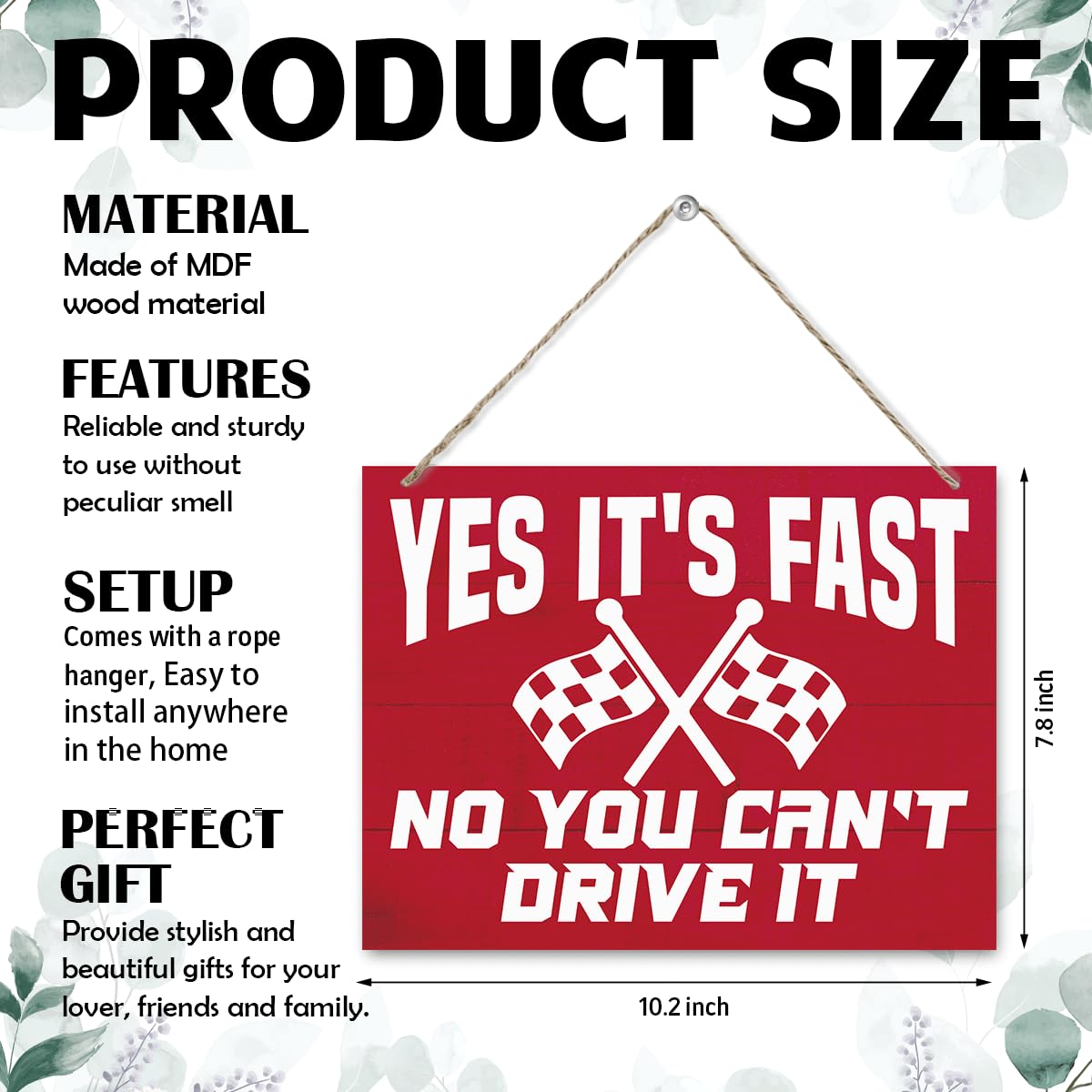 Funny Corvette Sign - Yes it's Fast No You Can't Drive It, Decorative Wooden Hanging Wall Plaque, Corvette Wall Art for Home Man Cave or Garage Decor, Car Lover Gift, 7.9 x 10.2 Inches