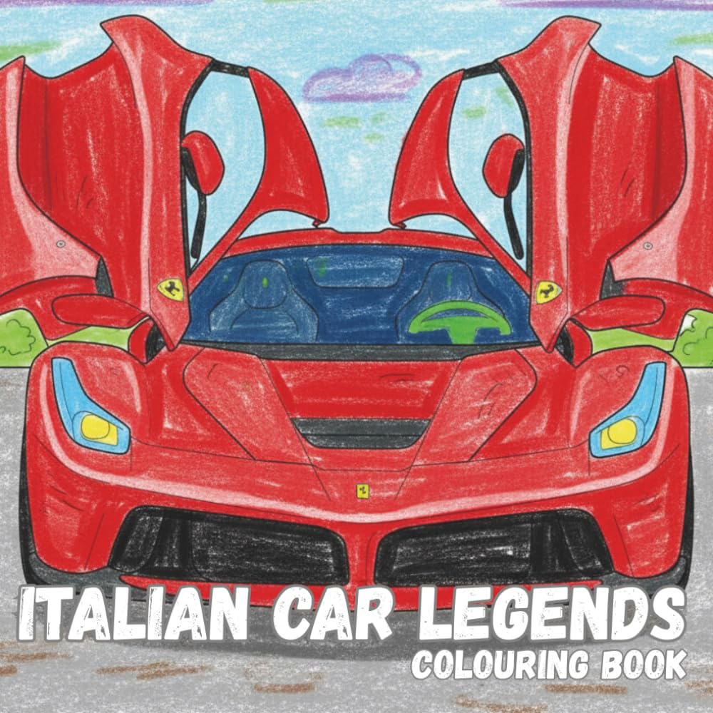 Italian Car Legends Colouring Book | 40+ Detailed Colouring Pages for Stress Relief & Relaxation