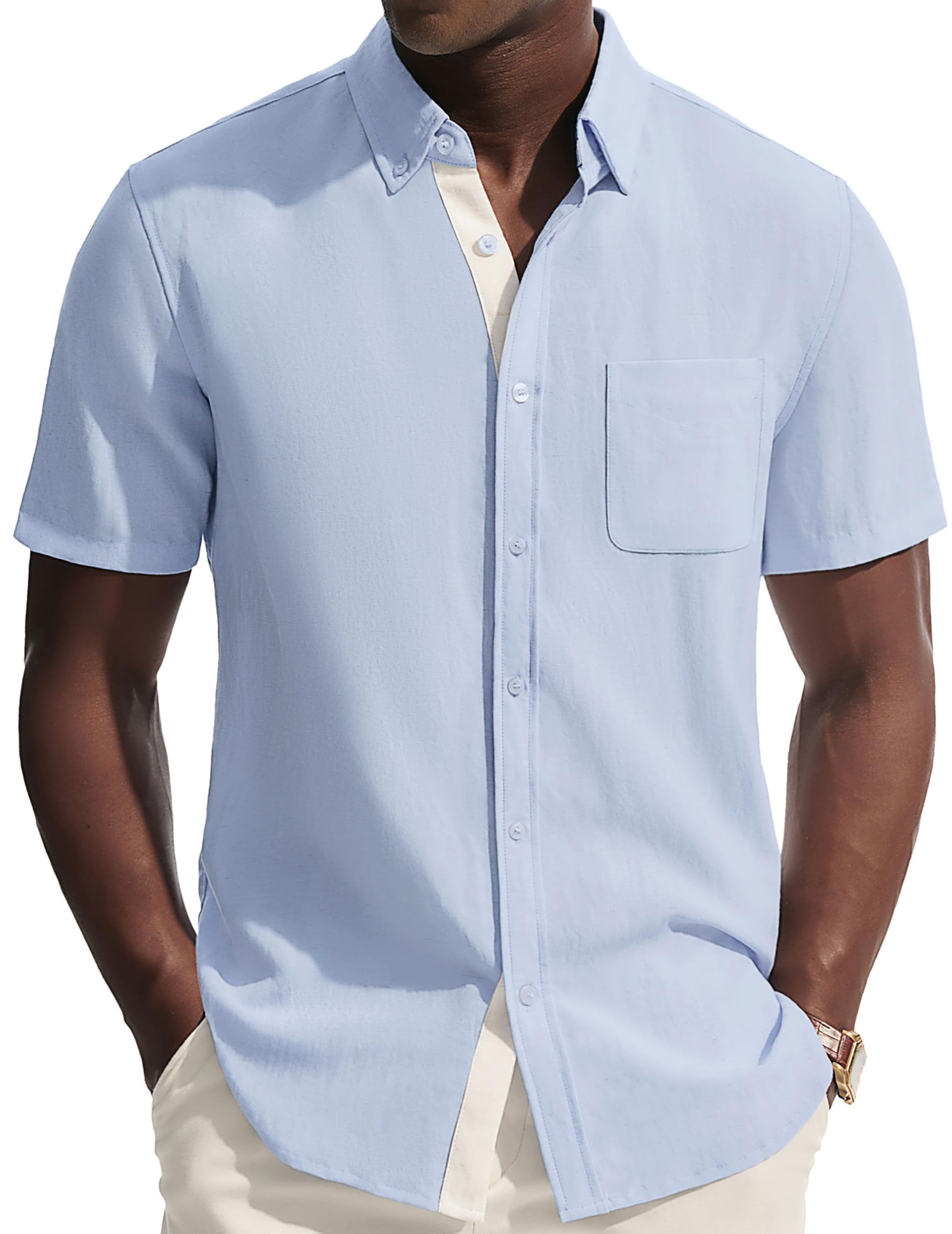 PJ PAUL JONES Hemd Herren Kurzarm Regular Fit Sommer Leinenhemd Button Down Freizeithemd Business Strand Shirts mit Brusttasche Kurzarmhemd