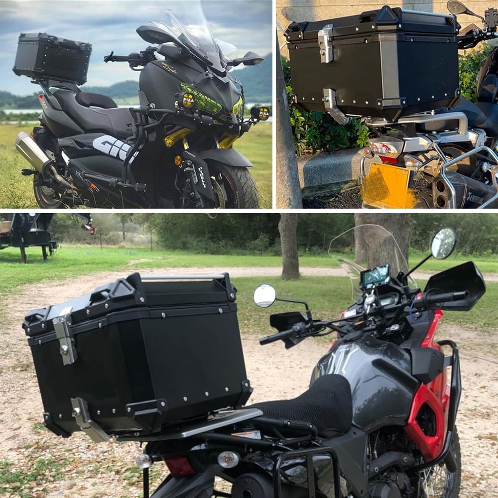 Aluminio Baúl De Moto Universal Topcase, Scooter Maleta, Caja De Motocicleta 28L 36L 45L 55L 65L 80L 100L Gran Capacidad Maletero De Moto(Negro,55L)