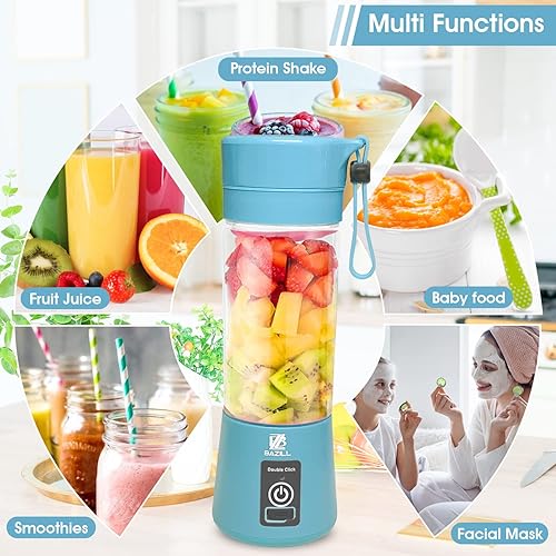 Miniatura 4 de Bazill - Batidora portátil para batidos licuadora personal mini taza de jugo de batido recargable por USB 128fl oz azul
