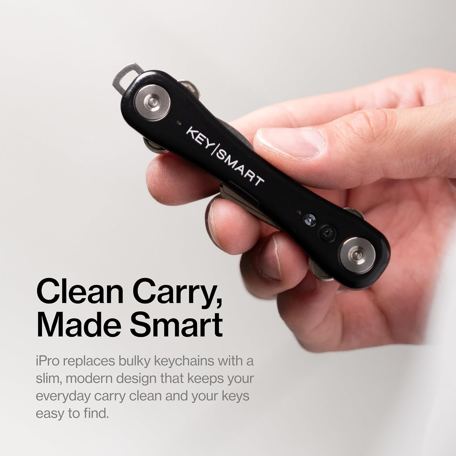 KeySmart iPro - Key Finder Locator with Sound, Keychain Key Holder, Apple Find My App Compatible, Key Organizer, Compact Clutter-Free Key Chain Tracker, Rechargeable Battery (Up to 14 Keys, Black)