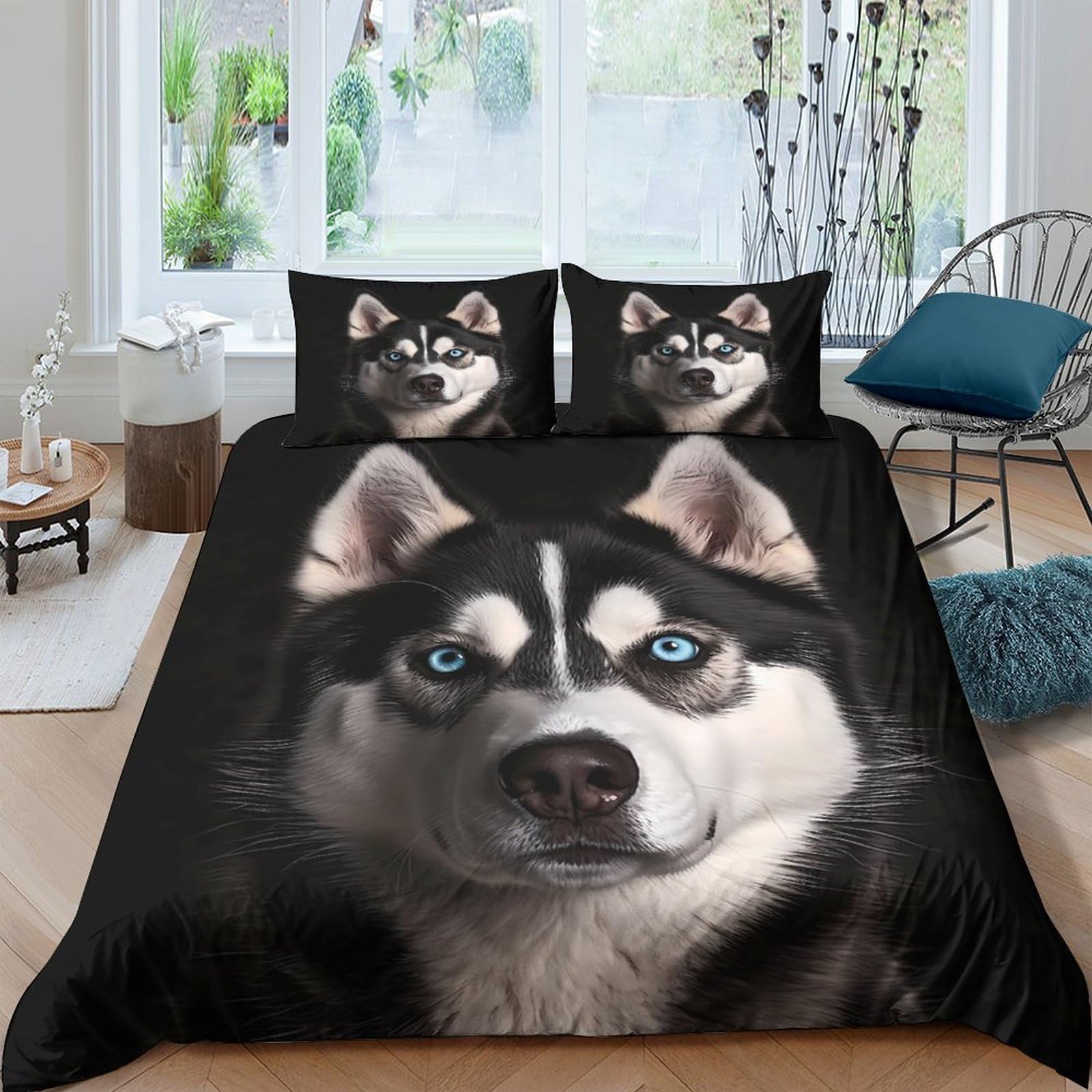 Ctjqhvkz Style-2 3D Printed Husky Dog Fitted Sheet Microfiber Soft Black White Animal Bed Sheet For Bedroom Dorm Mattress Protection Single（135X200cm）