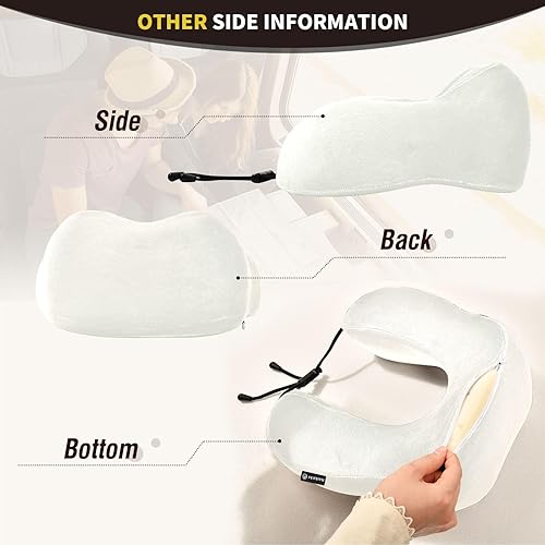 Miniatura 4 de Almohada de viaje de color marfil para cama de viaje de coche, almohada de espuma viscoelástica en forma de U para el cuello, color marfil
