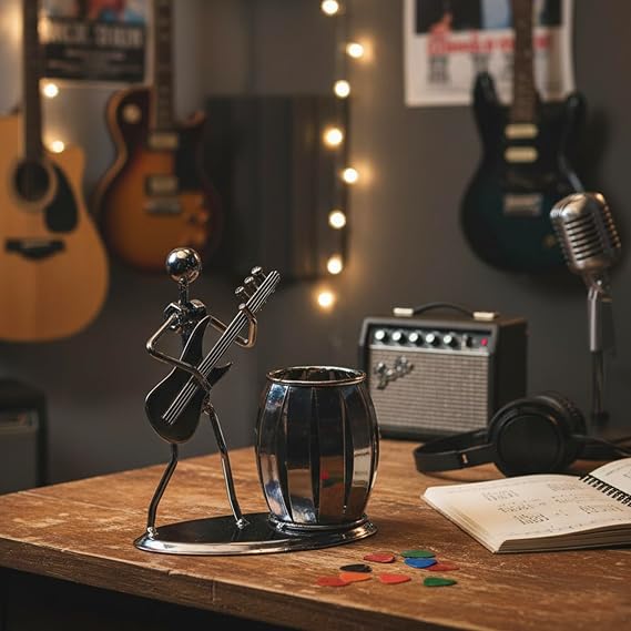 MyGift Pen Holder For Desk,Office Decor Desk Accessories For Men Music Decor Guitar Accessories Gifts For Men Guitar Players Boss Male