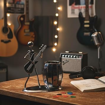 MyGift Pen Holder For Desk,Office Decor Desk Accessories For Men Music Decor Guitar Accessories Gifts For Men Guitar Players Boss Male