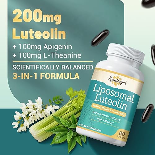 Miniatura 2 de Luteolina 200 mg cápsulas blandas liposomales para la salud cerebral y función cognitiva - para memoria y función neuroprotectora - Sin OMG, sin
