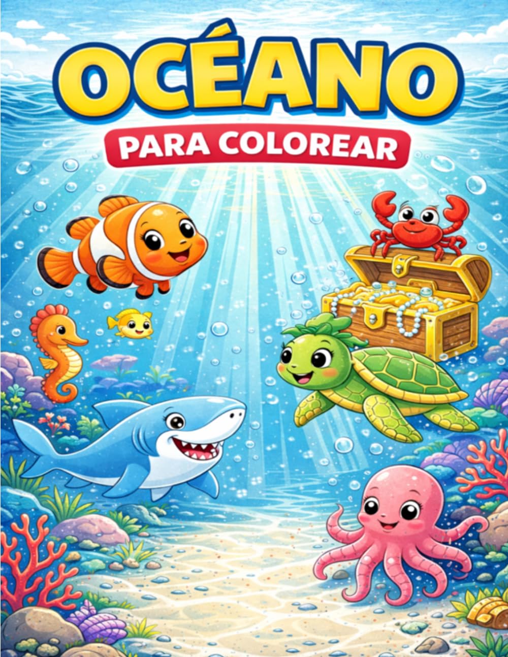 Libro para Colorear Océano para Niños: Animales Marinos para Colorear | Dibujos Fáciles y Divertidos para Niños de 3 a 8 Años | Tiburones, Tortugas, Pulpos y Más