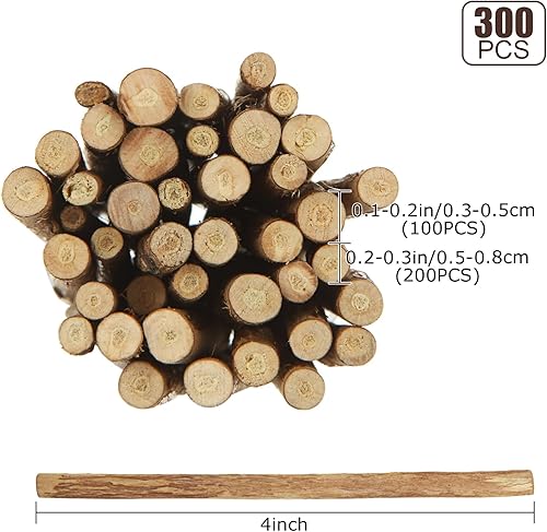 Miniatura 2 de Oungy 300 palitos de madera de 4 pulgadas de largo para manualidades de 0.1 a 0.3 pulgadas de diámetro, ramas naturales para manualidades, proyectos