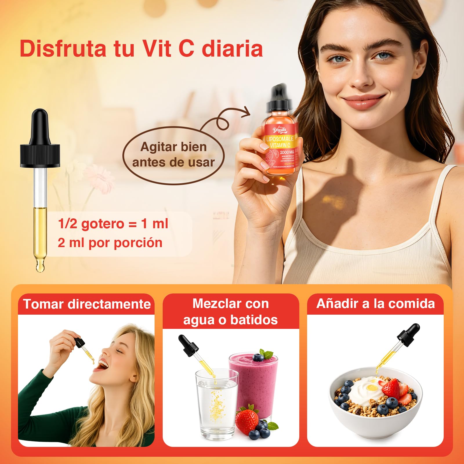Vitamina C Liposomal 2000 mg, Suplemento Líquido con Ascorbato (6 Botellas) | Absorción Mejorada, Fórmula Vegana de Alta Potencia, Sin Gluten y Sin Soja
