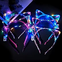 6 Pcs Katzenohren Haarreif LED,Leuchtender Haarreif,Kopfschmuck Leuchtend,Leuchtkranz Haare,Blumenkranz Haare,Lichterkette Haare Schlager,Blumenkranz Haare LED