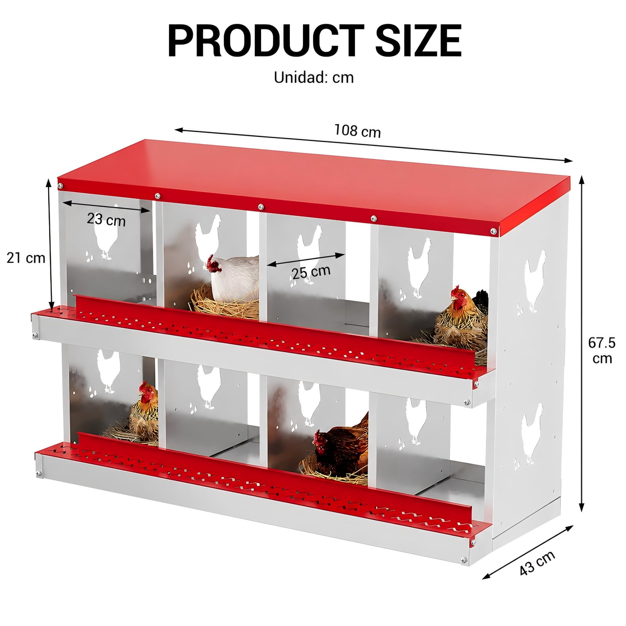 Garvee Caja Nido para Gallinas 8 Compartimentos, Nidal de Acero Galvanizado con Ventilación Lateral, Bandeja Extraíble