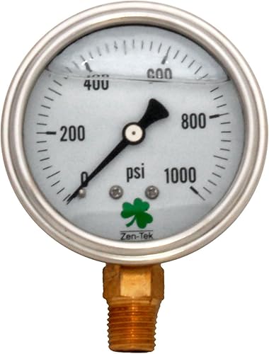 Zenport LPG1000 Zen-Tek Medidor de presión relleno de líquido de glicerina, 1000 PSI