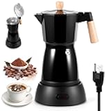 SHANGSKY Coffee Pot Electric Coffe Maker 6 Cup, Espresso Coffee Maker Cafeteras Electricas Italian Coffee Pot Espresso Makers Portable Aluminum Electric Mocha Pots (Wooden Handle,US 3-pin Plug)