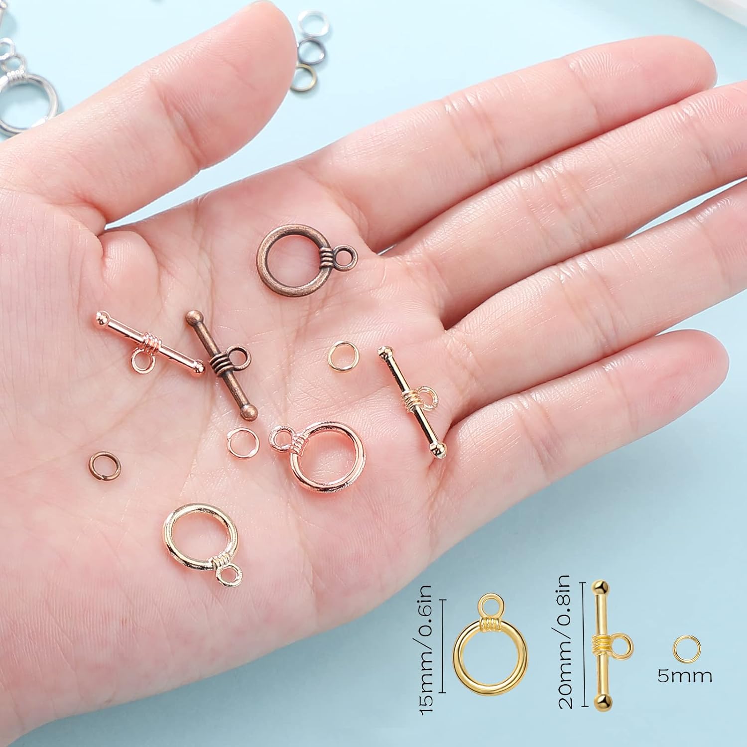 Inbagi 560 Pcs Toggle Clasps for Jewelry Making Include 160 Pairs Toggle Clasps Connectors Metal Bar and Ring Closures with 400 Pieces Jump Rings for Necklace Bracele Making(8 Colors) - Image 2