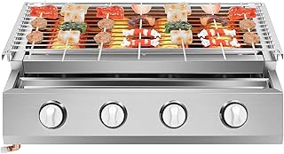 Assador de gás de aço inoxidável, grelha de 4 queimadores com ajuste de altura, ignição eletrónica, grelha de mesa, assador de gás portátil para exteriores, casa, acampamento e festa
