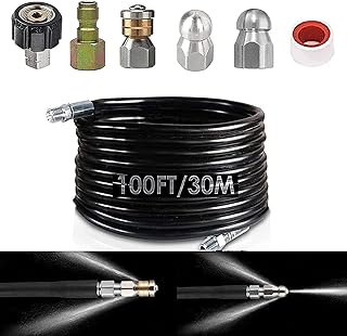 30M Pressure Washer Drain Pipe 100 FT Pressure Washer Hose High Pressure Washer Replacement Hose Nanpaders 5800 PSI Sewer Jetter Kit for Pressure Washer with Jet Nozzle and Rotating Jet Nozzle