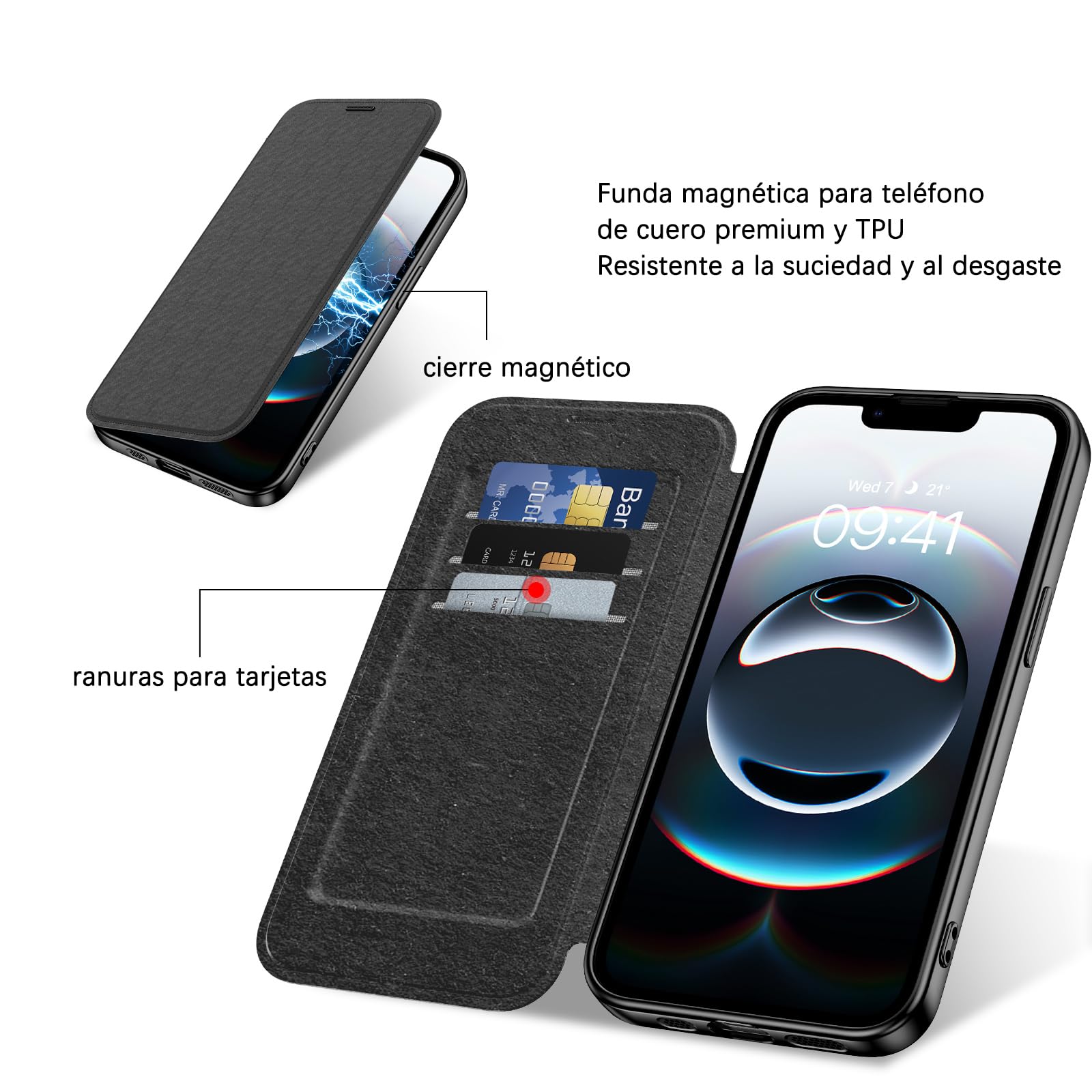 VENINGO Funda Magnética para iPhone 16e, Compatible con MagSafe Libro Funda iPhone 16e Cover Protección de Grado Militar Carga Inalámbrica Antihuellas Antigolpes Fina Carcasa, Negro