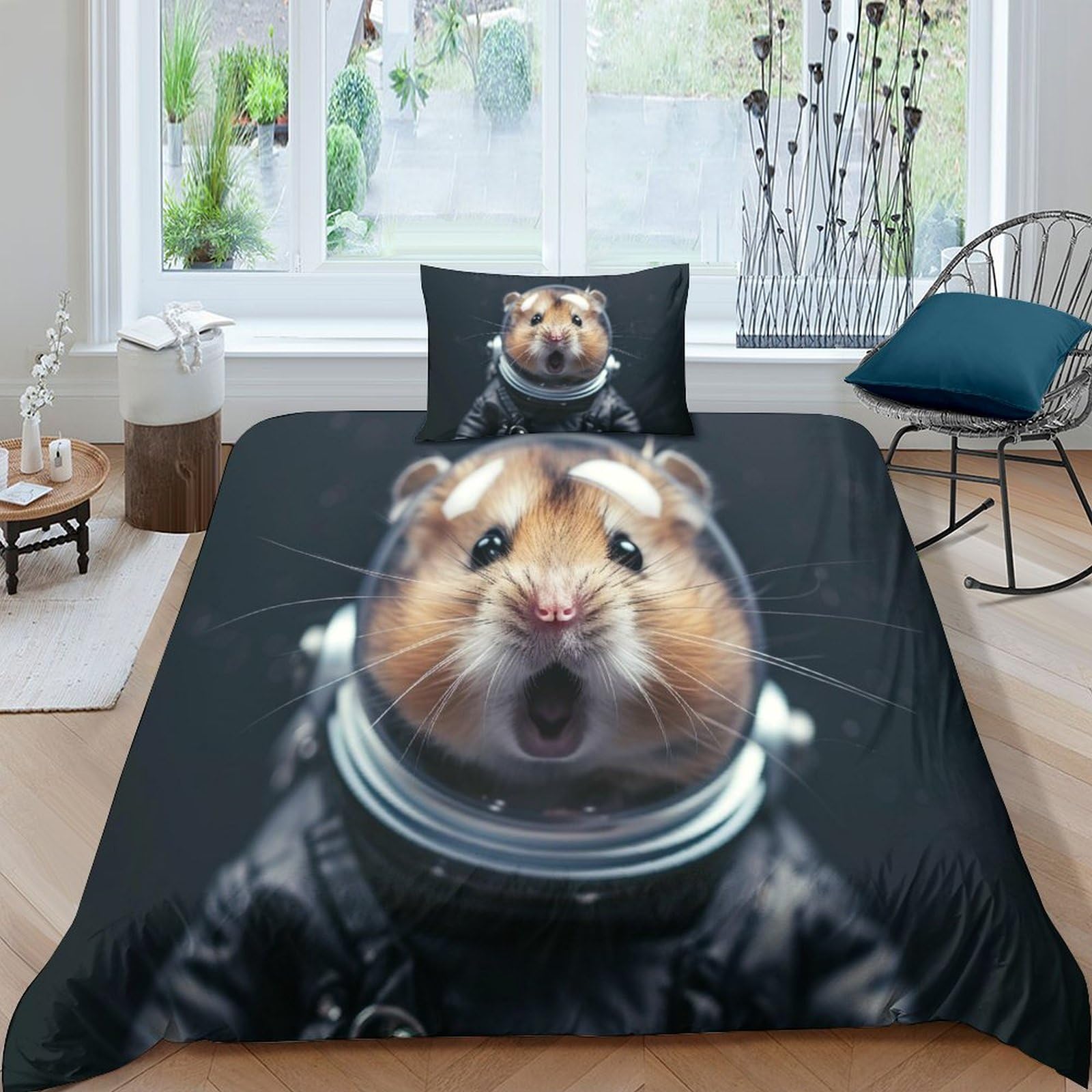 3D Artistic Hamster Animal Effect Printed Comforter Cover for Childrens And Adults Cute Animal Quilt Cover Duvet Cover Microfiber with Pillowcases Zipper Closure Quilt Bedding Set Single（135x200cm）