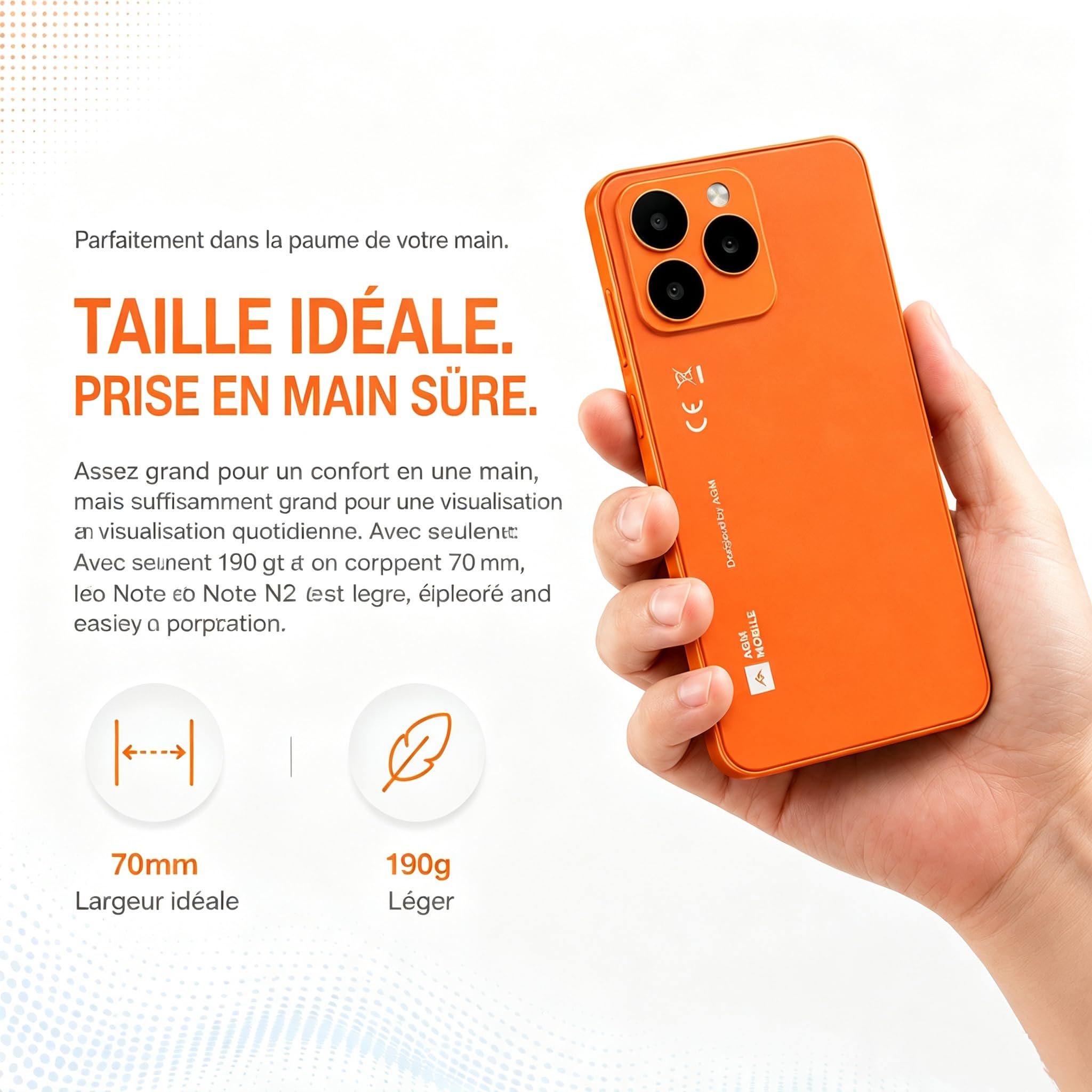 AGM Note N2 Mini Téléphone, Android 16, 4,96" Whatsapp 3+32Go IP54 3000mAh | Téléphone Mini Déverrouillé Android, Écran HD 4,96", 3Go+32Go, IP54 Double SIM, Batterie 3000mAh, Whatsapp, Orange