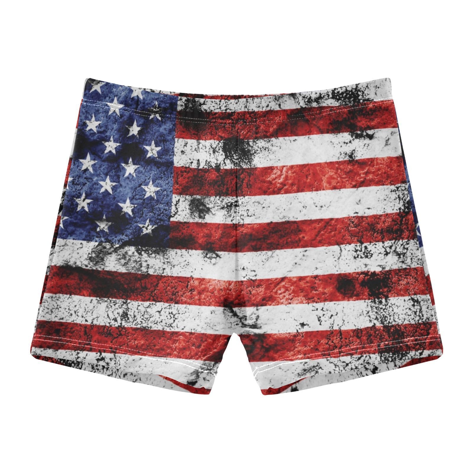 Aflyko 4th of July Boys' Swim Trunks Grunge American Flag Liberty Toddler Jammer for Swimming Infant Swimsuit Baby Kid Bathing Suit Summer Beach Playwear Comfortable Swim Shorts 4T