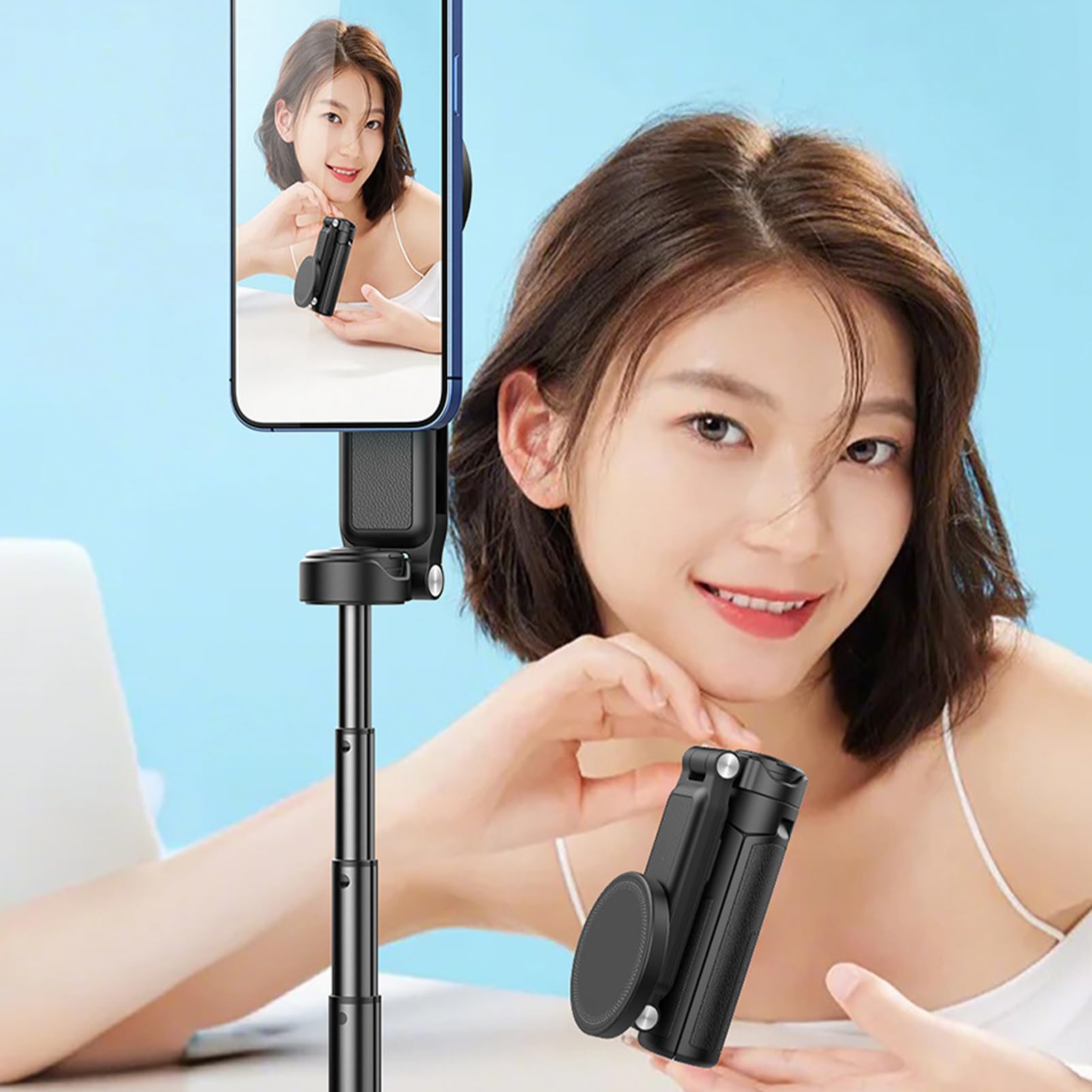 Treppiede Magnetico Per Telefono Supporto Portatile Di Piccole Dimensioni | Supporto Magnetico Per Telefono Da Scrivania Viaggi, Vlogging, Registrazione Golf, Fotografia Con Smartphone