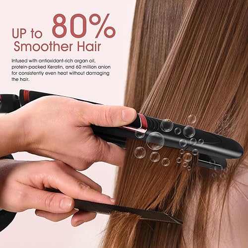 Miniatura 4 de Plancha plana de 1 pulgada, alisadora profesional de cerámica para cabello rizado, calentamiento rápido, doble voltaje, color negro