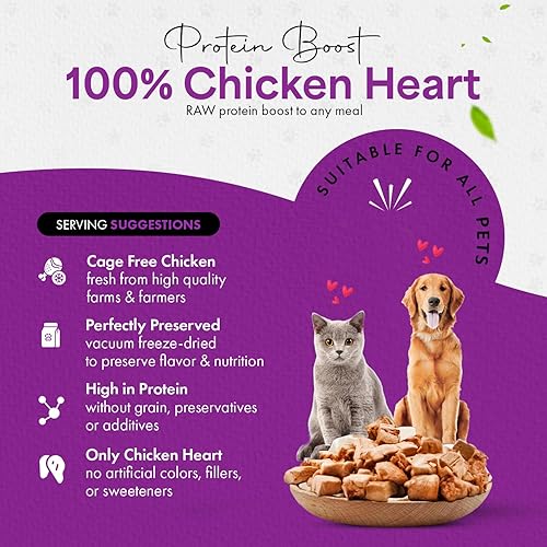 Miniatura 4 de Freeze-Dried Chicken Heart Treats for Cats & Dogs – 100% Human Grade, Single Ingredient, High-Protein, Healthy Snack – No Additives or Preservatives