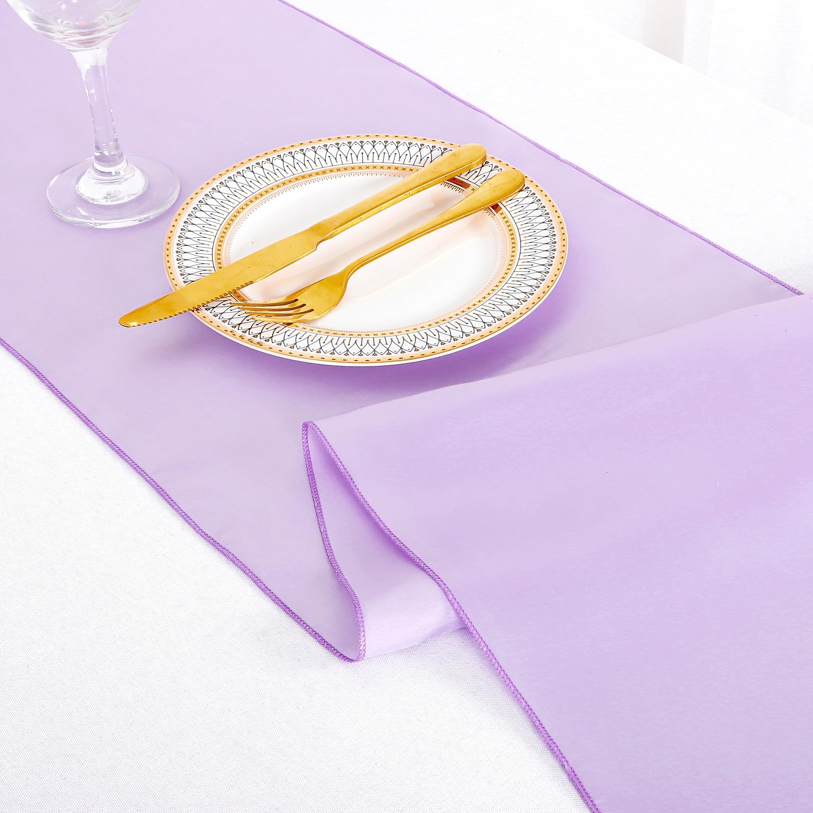 ShinyBeauty Light Purple Table Runner 10 Pack 12X108-Inch Birthday Table Runner Lavender Satin Table Runner Wedding Party Decorations Satin Table