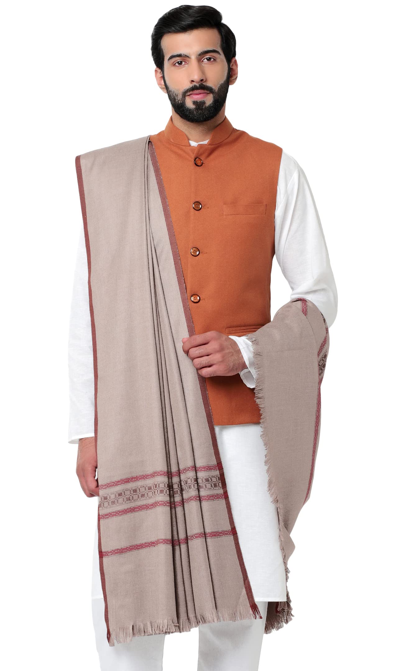 weavers villa Men's Woven Check Border Woollen Lohi/Shawl [50" X 100"]-picture-28