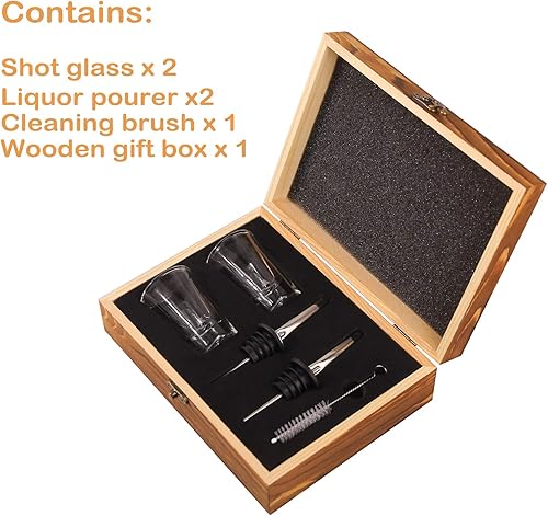 Miniatura 7 de Shot Glasses with Liquor Pourers Gift Set, 2 Heavy Base Ounce Glasses with Bottle Pourers, Christmas/Birthday Gift, Present for