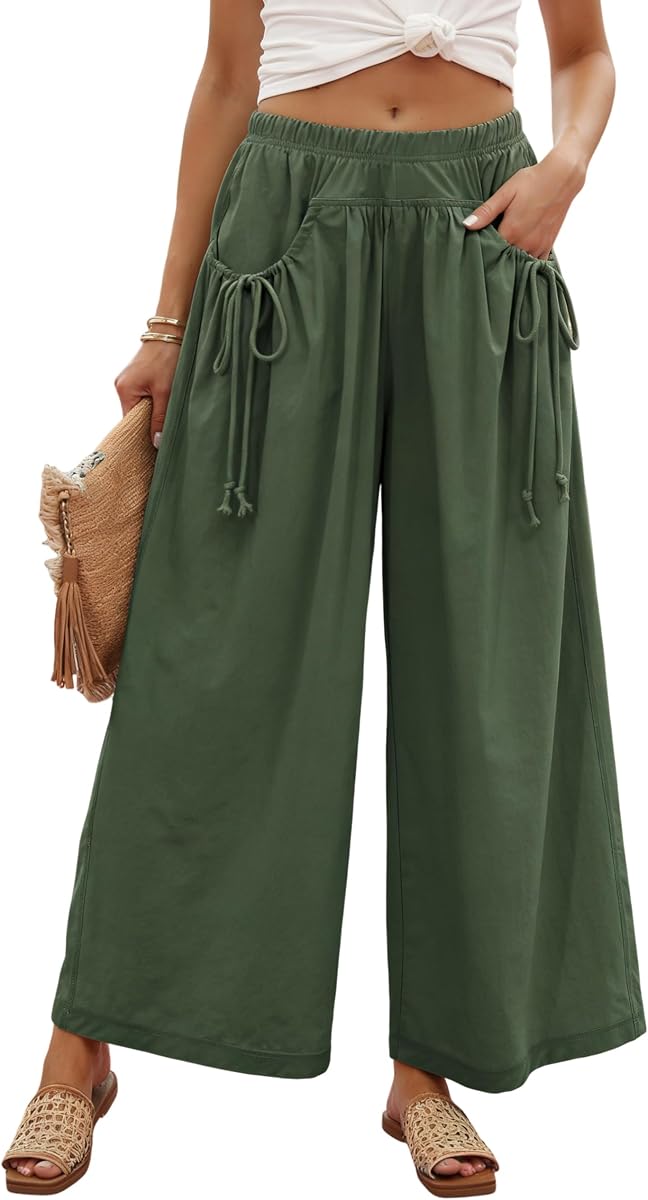 Pantalones de pierna ancha para mujer, cómodos, de talle alto, informales, sueltos, con bolsillos