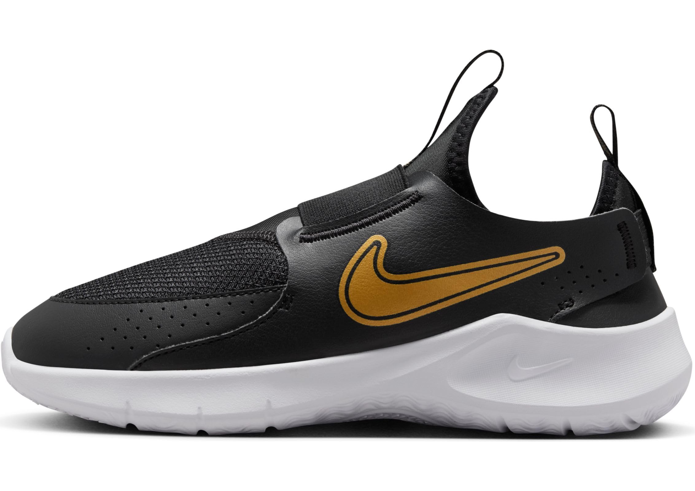 Nike Flex Runner 3 Big Kids' Road Running Shoes (FN1294-006, Black/White/Metallic Gold) Size 3