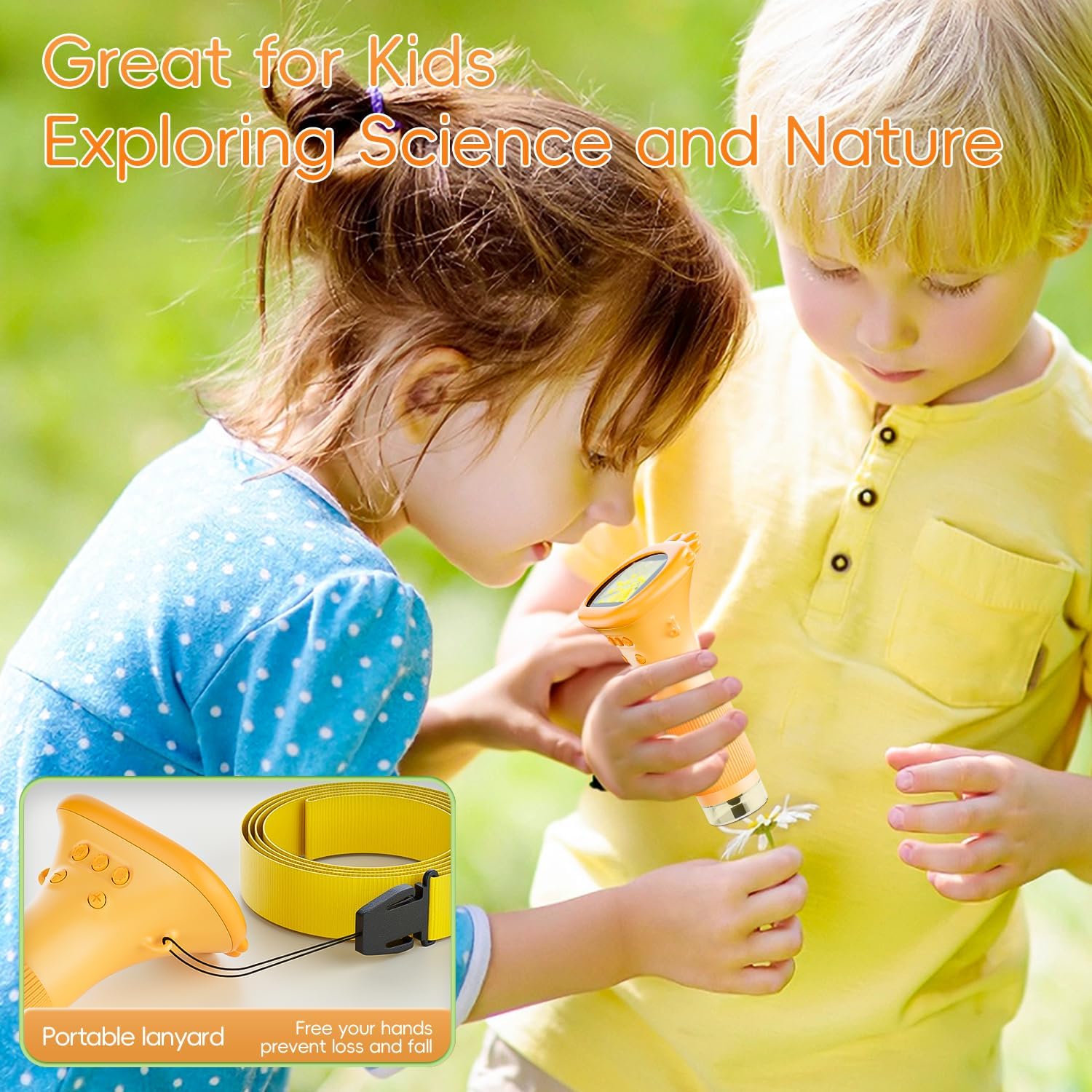 SGAINUL Microscopio Digital para Niños con Pantalla IPS de 2.0'', Recargable 1000x, Electrónico con 8 Luces LED - Regalo para Cumpleaños/Navidad/Año Nuevo（Naranja）