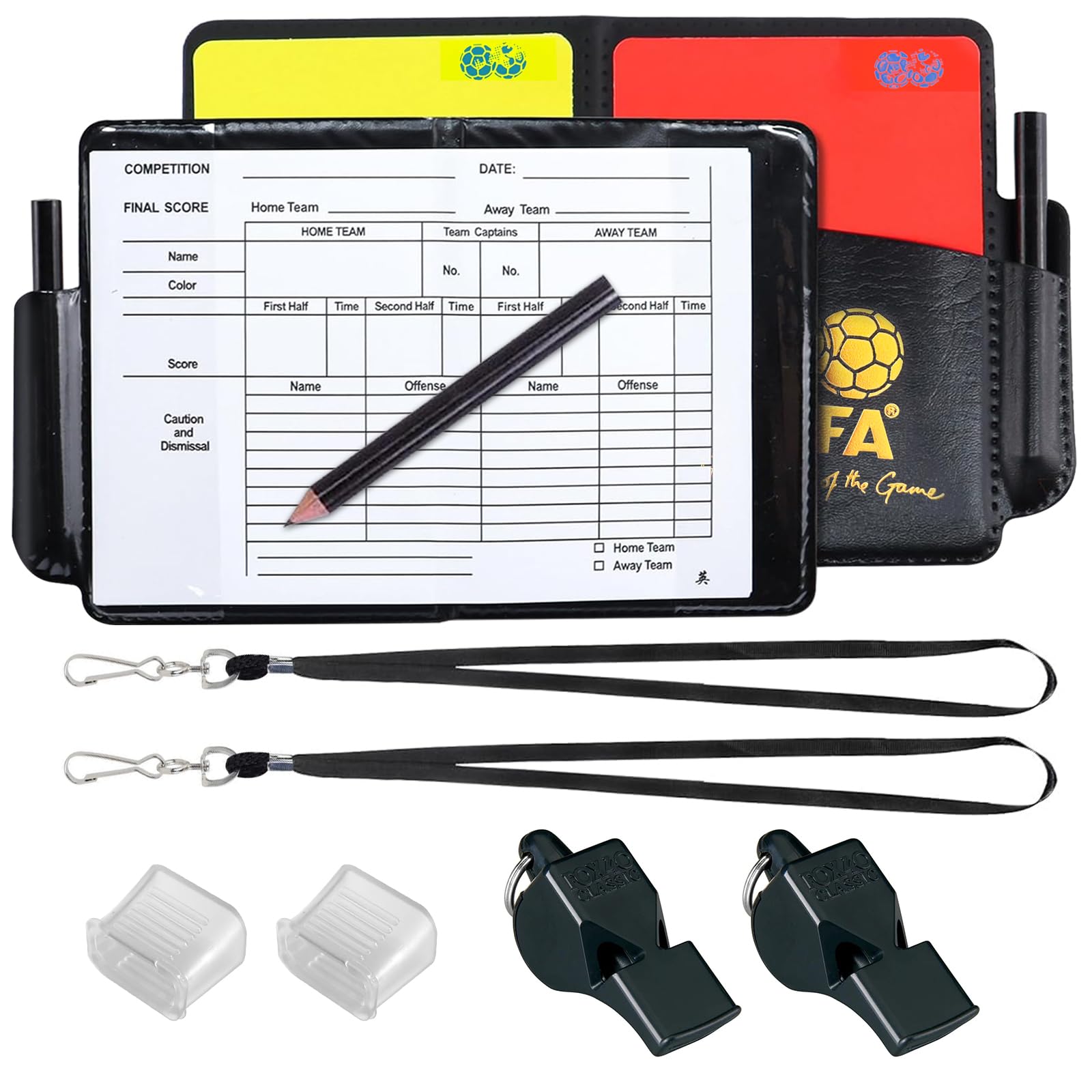 Lot Arbitre De Foot Complet : 2 Sifflets Métal, Cartons Rouge/jaune, Livret Score, Jetons - 8x11 Cm