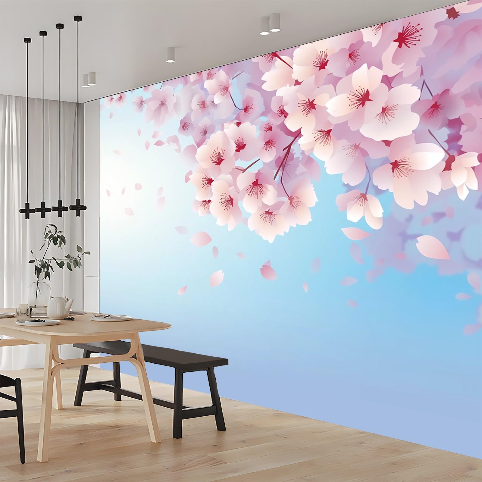 Panoramiczna tapeta kwiat wiśni miękka pastelowa róża biała 200 x 140 cm (szer. x wys.), panoramiczna gigantyczna tapeta 3D salon sypialnia jadalnia pokój dziecięcy dekoracje ścienne z włókniny